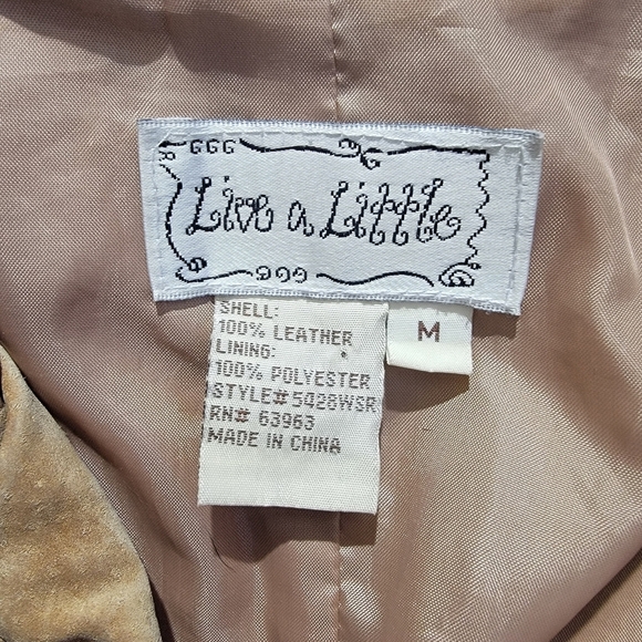 Live A Little 100% Leather Tan Jacket Womens Lined Buttons Pockets Size M - Picture 8 of 12